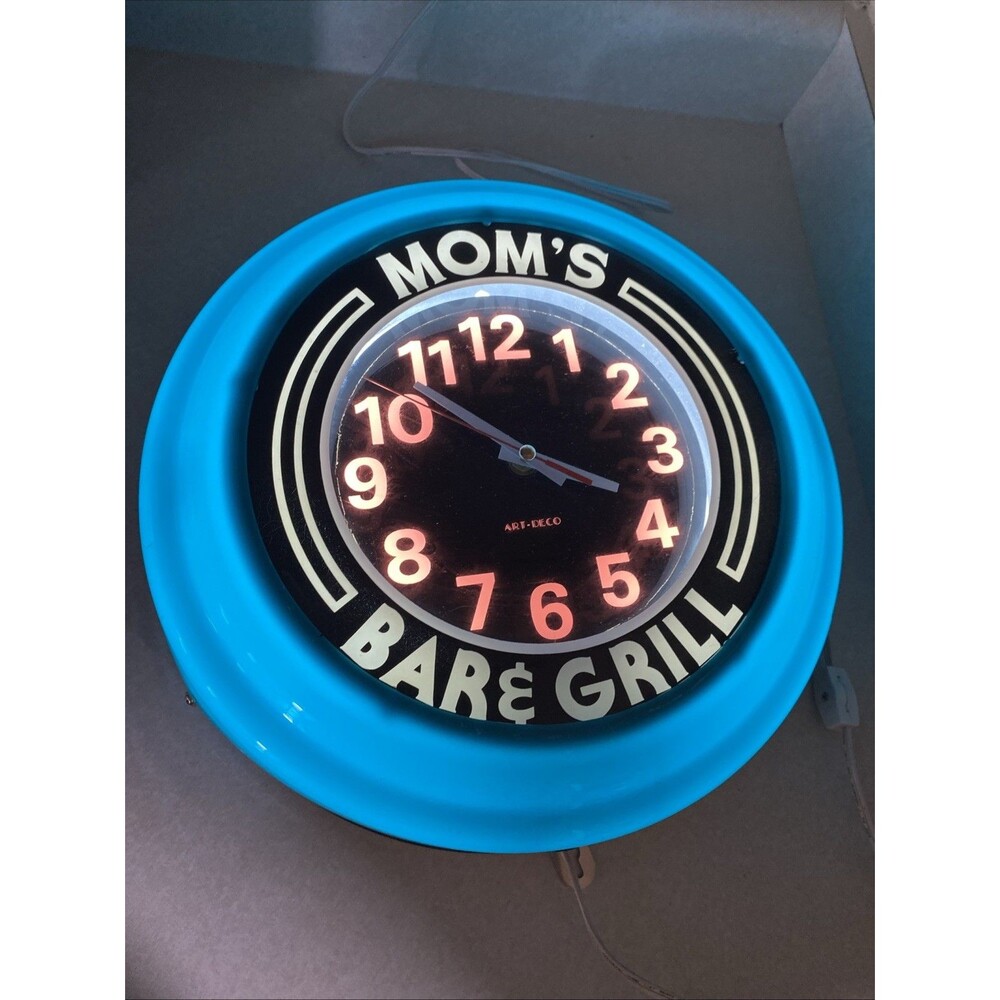 Vintage Mom Bar And Grill Light Clock 14"